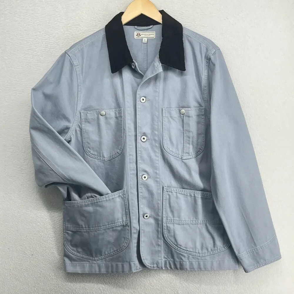 WALLACE & BARNES Jacket Mens M Corduroy Collar Chore Barn Coat Twill Cotton Blue